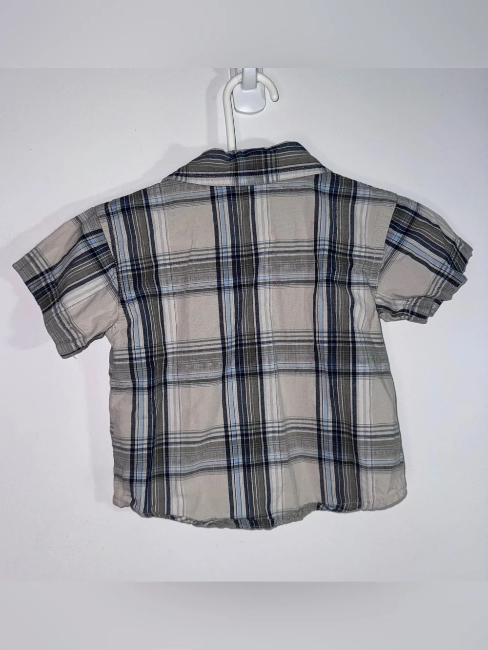 Vintage TKS Kids Boys 12M Plaid Short Sleeve Button Front Shirt 100% Cotton